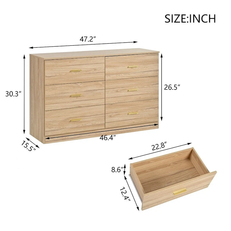 Modern Natural 6-Drawer Dresser