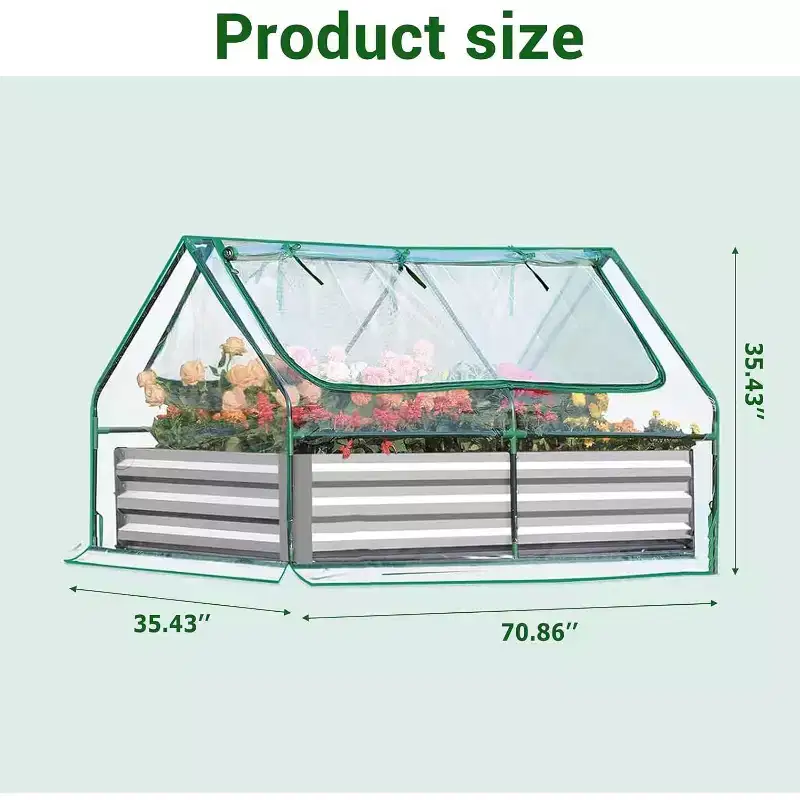 Raised Garden Bed,6x3x3Ft with Greenhouse Cover,2-Tier Roll-Up Windows,Outdoor Galvanized Steel Planter Box Kit, All-Season Metal Grow Bed for Plants