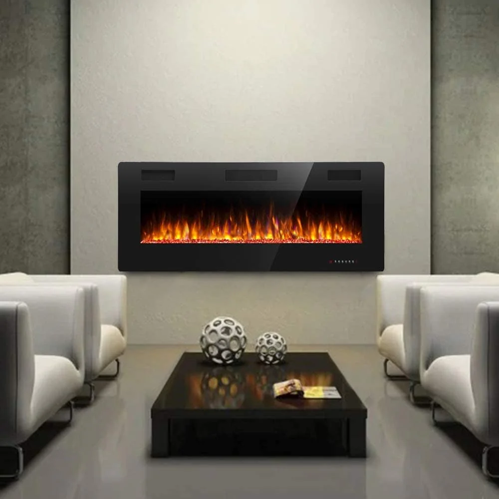 Modern Recessed Wall-mounted Multicolor LED Electric Fireplace, Ultra-thin and Low Noise