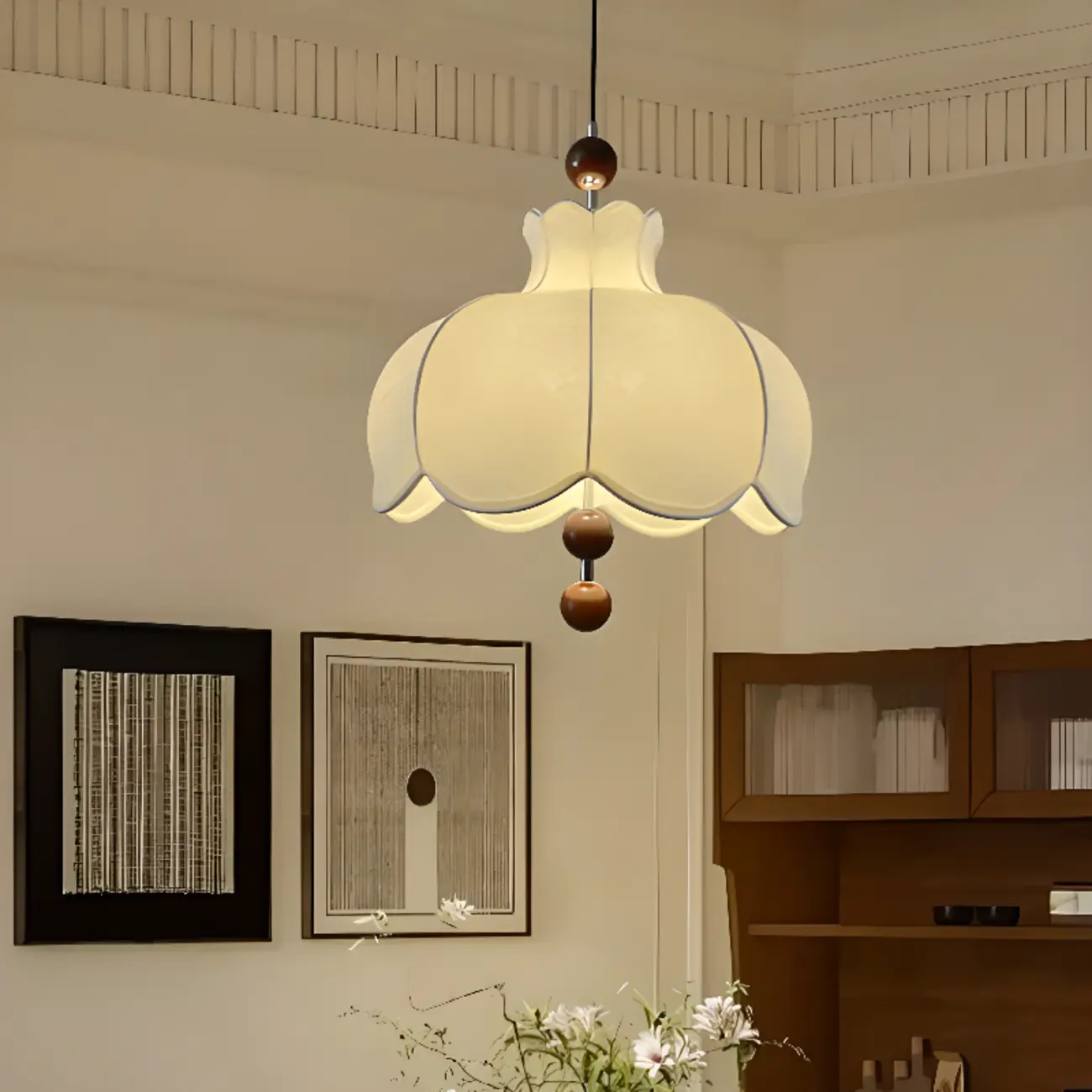 Contemporary 3/5 Lights White Fabric Indoor Pendant Light
