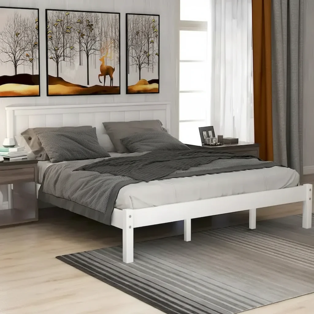 Queen Platform Bed Frame with Headboard and Wood Slat Support
