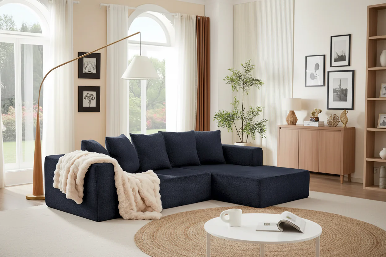 Blue 105.2 Cloud Chenille Right L-Shaped Modular Sectional Sofa, 2-Piece Free Combination