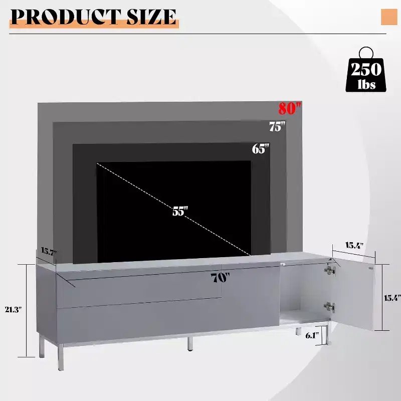 AMERLIFE 70 LED TV Stand for TVs up to 80
