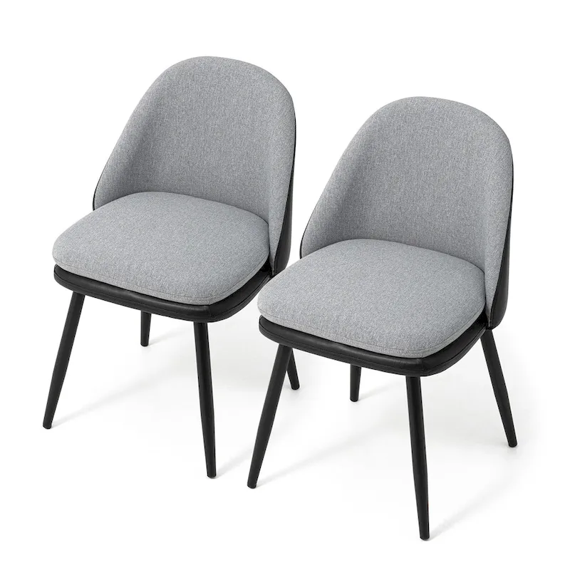 Glitzhome Modern Set of 2/4 PU Leather Mixed Fabric Dining Side Chairs with Metal Legs