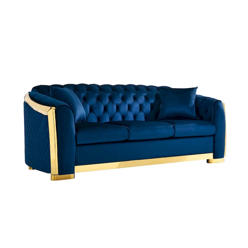 84  Luxury Chesterfield Velvet Sofa with Gold Trim