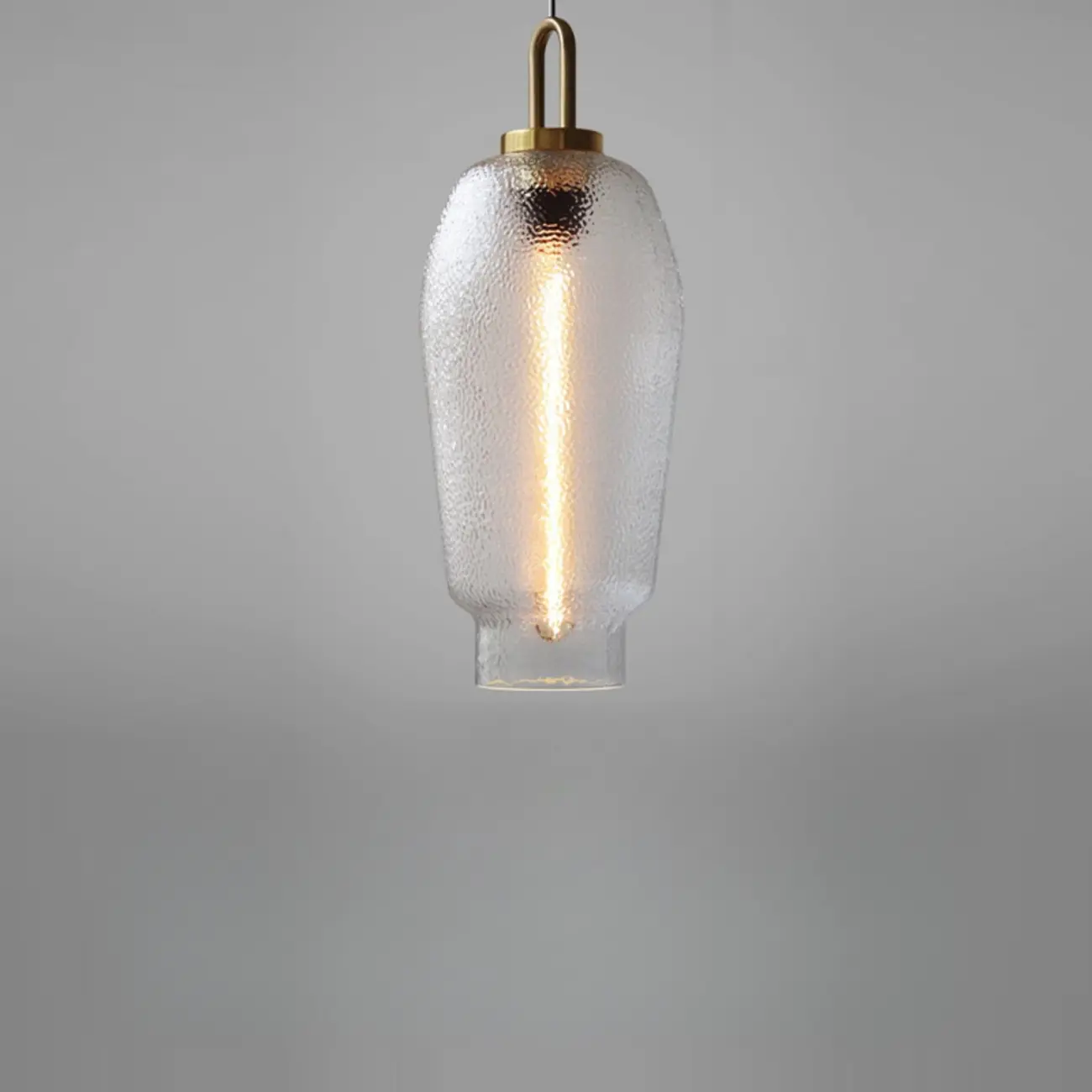 Gold Metal Ribbed Clear Glass Kitchen Pendant Light