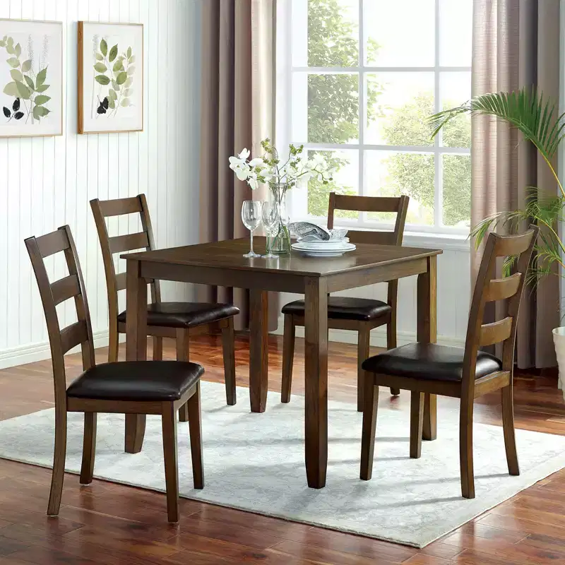 GDFStudio Zoe Transitional 5 Piece Leatherette Upholstered Dining Table Set