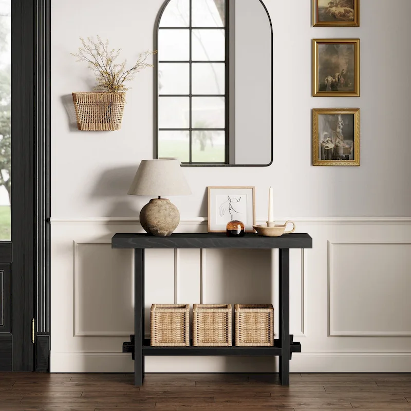 Nathan James Virgo Farmhouse 2-Tier Console Table in Wire-Brushed Wood Finish
