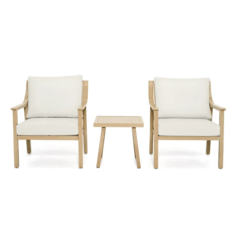 3-Piece Aluminum Patio Conversation Set with End Table and Cushions