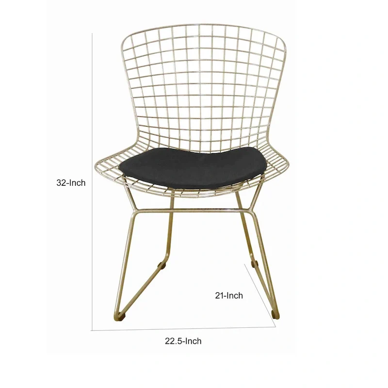 Hely 23 Inch Dining Chair Set of 2, 4 Cushions, Metal Cage Frame, Gold