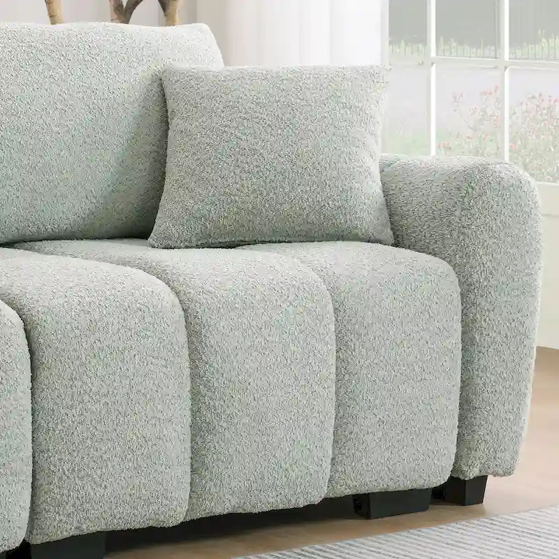 100 L-Shaped Sofa Boucle Fabric Couch with Movable Ottoman