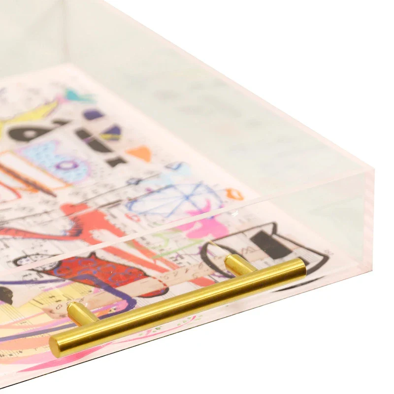 Harp & Finial Songbook I Acrylic Tray- Large - Abstract Print On Acrylic With Gold Handles