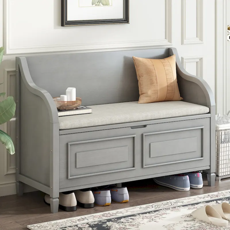 Rustic High Back Storage Bench with Ample Hidden Storage Space