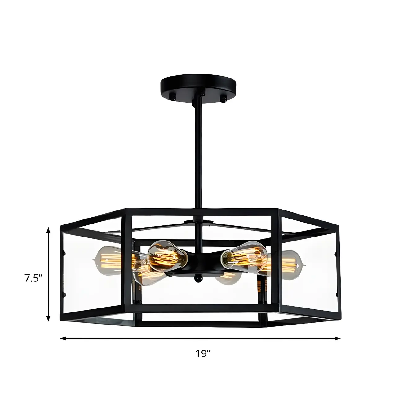 Industrial Black Hexagon Metal Semi Flush Ceiling Light
