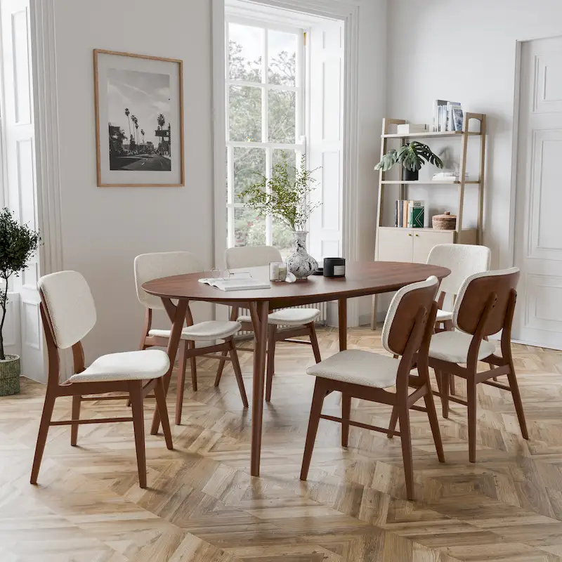 Furniture of America Beau II Mid-century Walnut 7-Piece Dining Table Set