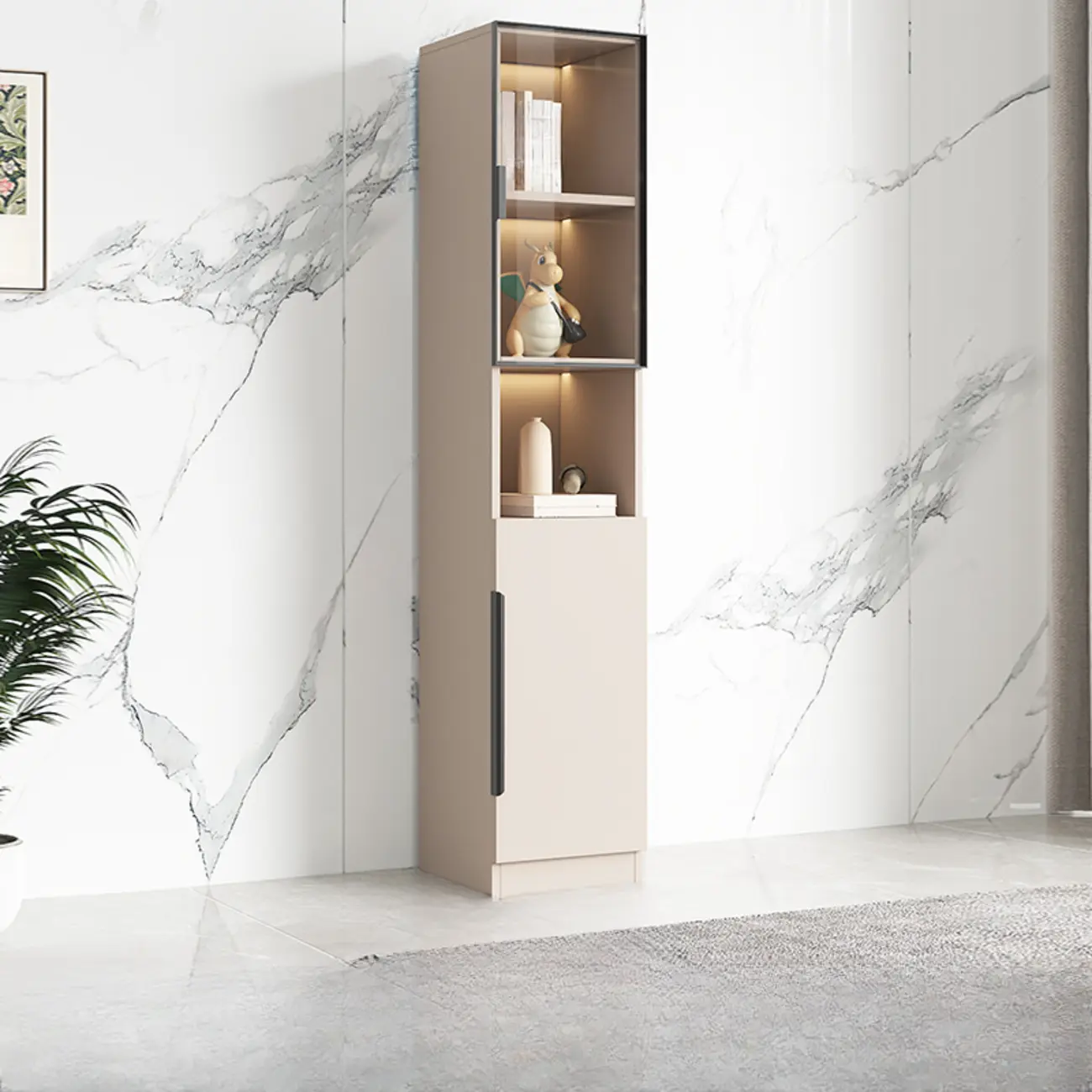 White Wooden Glass Door Display Storage Bookcase