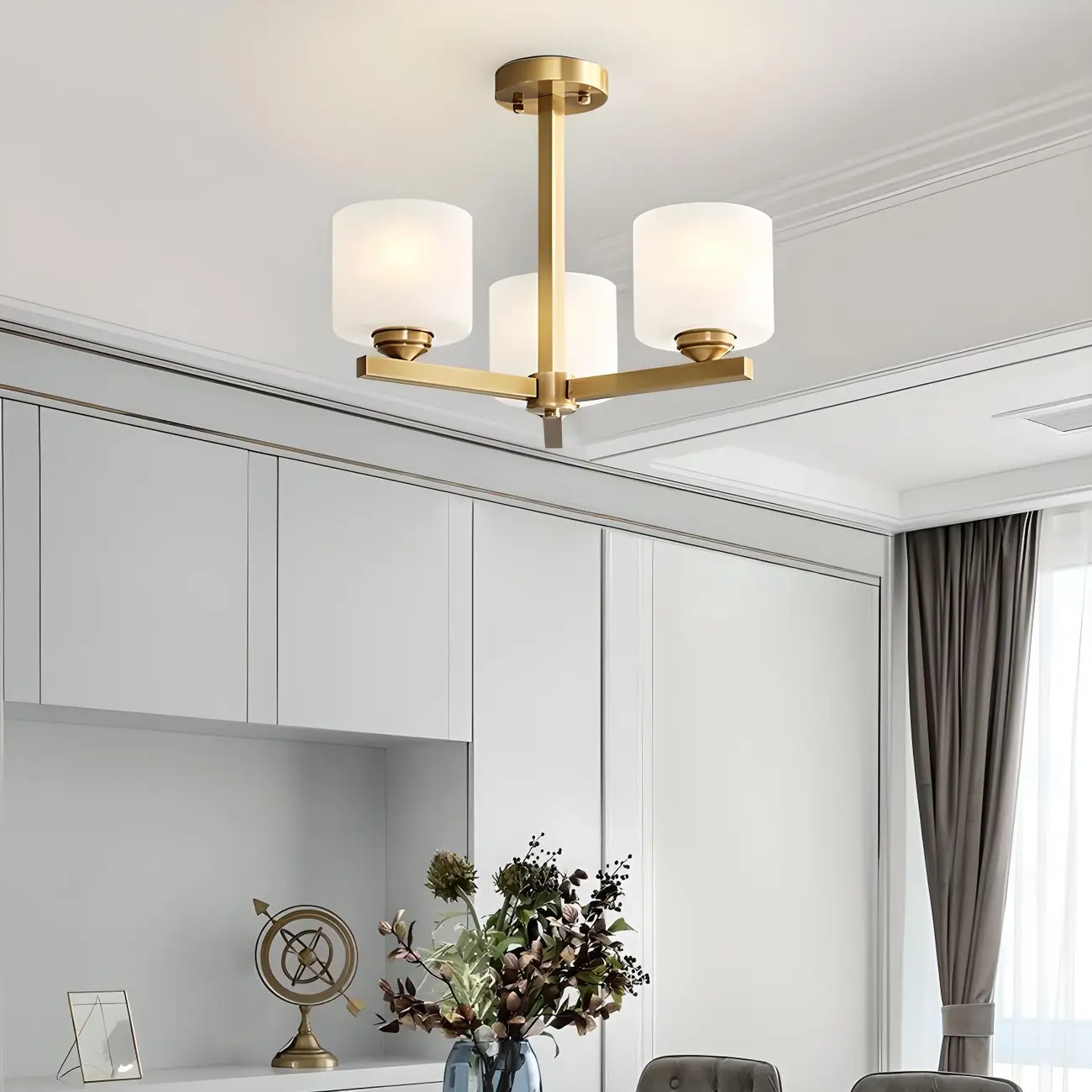 Modern Metal Cylinder Frosted Glass Semi Flush Ceiling Light