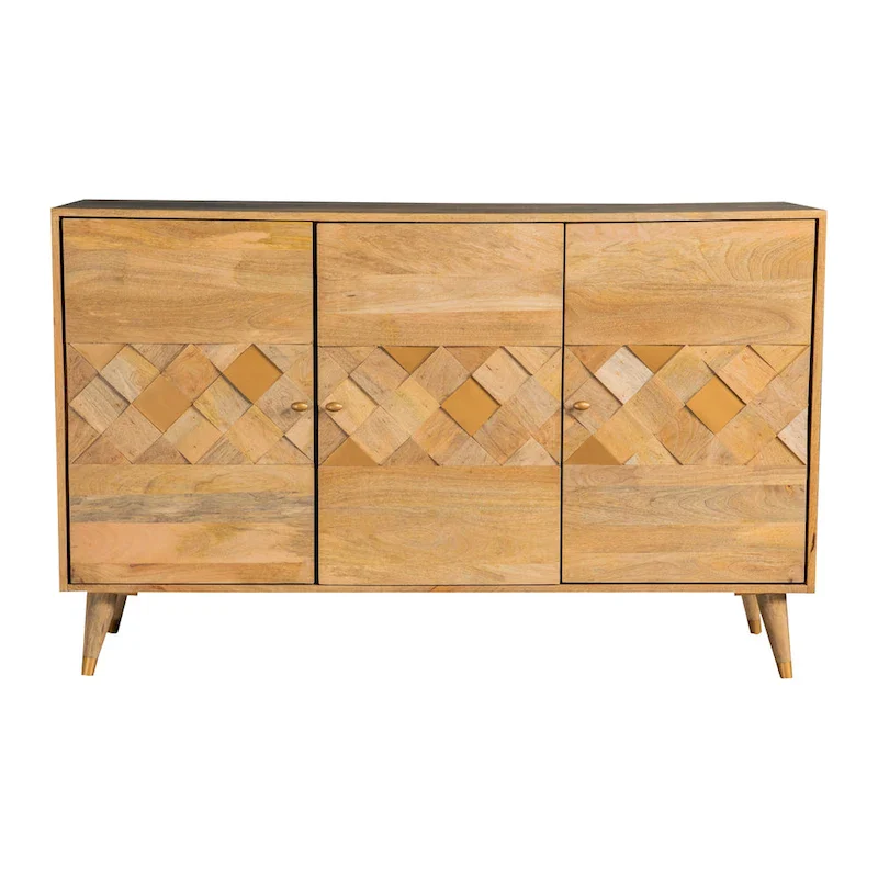 Natural Checkered Pattern 3-door Accent Cabinet