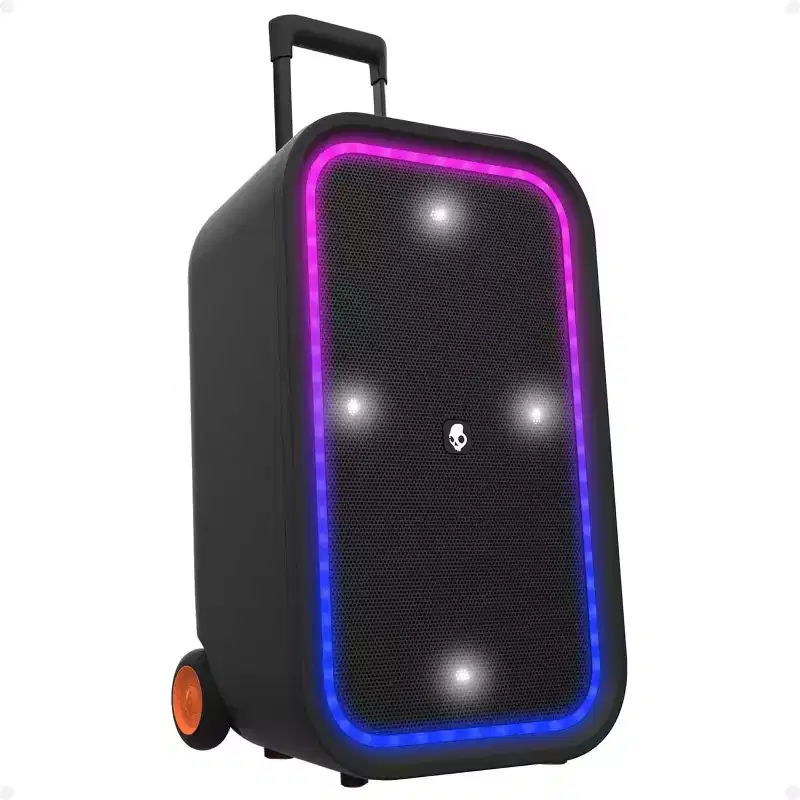 Skullcandy Stomp XXL Bluetooth Speaker, IPX5 Waterproof, LED Modes, 12Hr Battery, Multi-Link, Microphone Included, Wheels & Pop-Up Handle