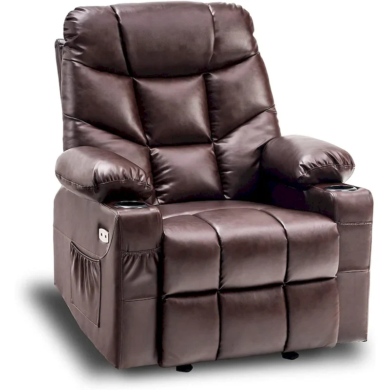 MCombo Manual Glider Rocker Recliner Chair with USB Ports, Faux Leather 8002