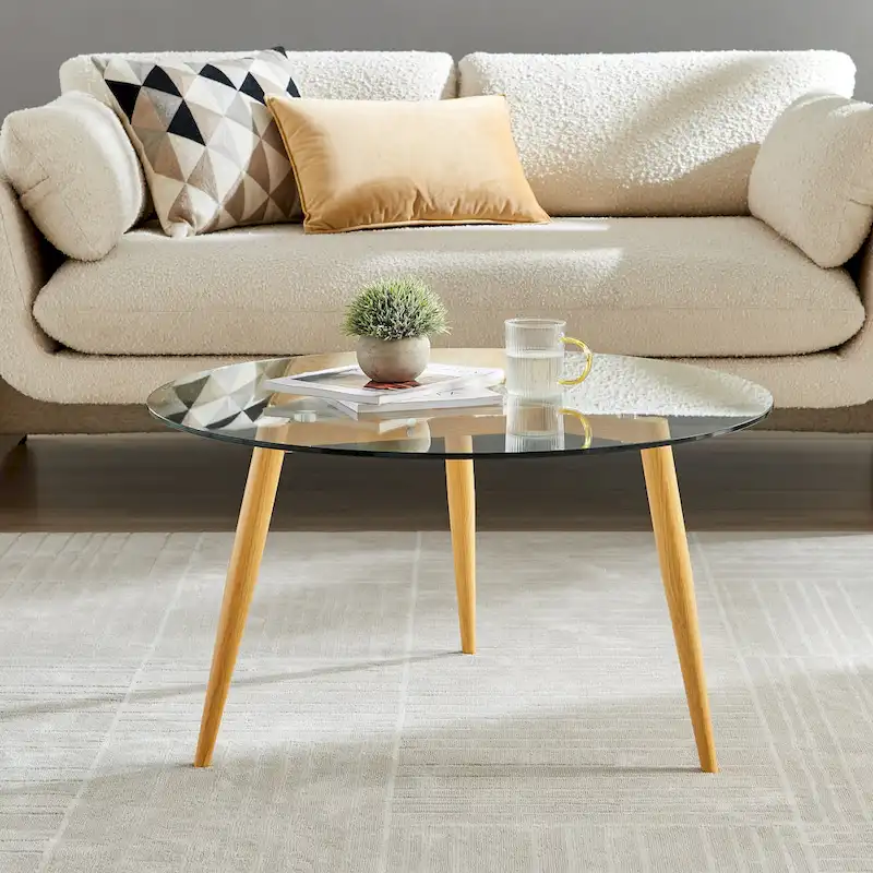 Danya B. Van Beuren Coffee Table with Taper Legs and Glass Tabletop