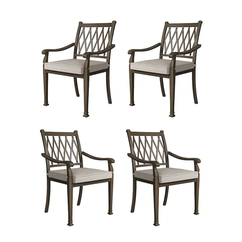 Patio Cast Aluminum Lattice Dining Chairs with Cushions (Set of 4)