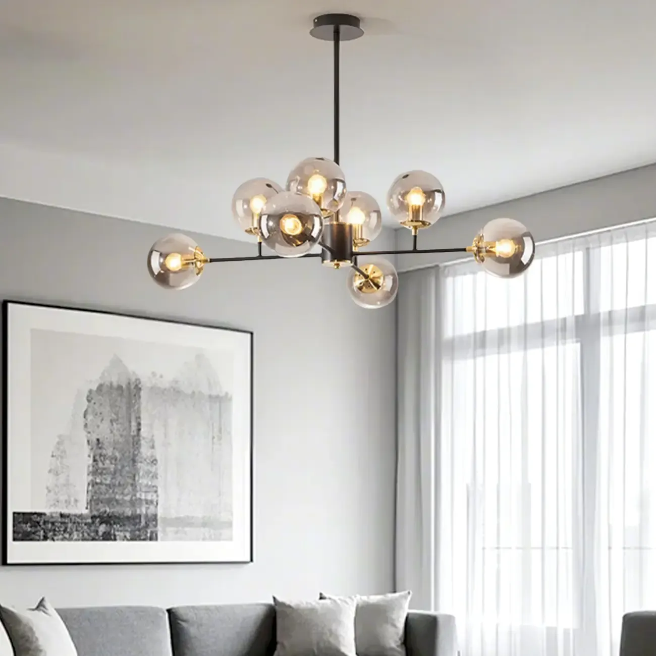Modern Glass Globe Chandelier for Living Room Decor