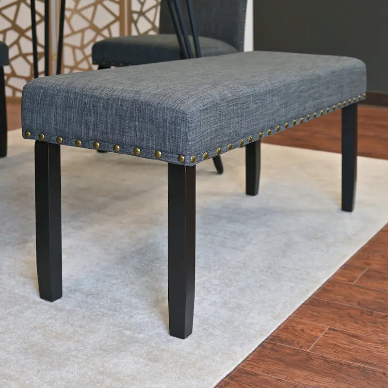 Industrial Style 6-Piece Dining Set with Rectangular Table, 4 Linen Upholstered Chairs and Bench