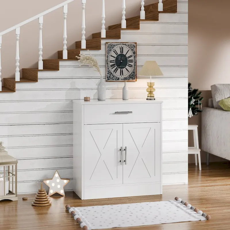 Modern Sideboard Buffet Cabinet with Storage – Dark Brown / Grey / White, Single