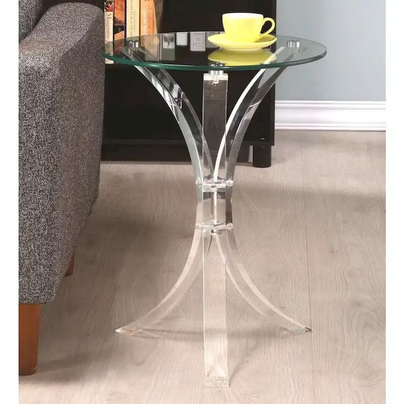 Curved Base Accent Table with Glass Top