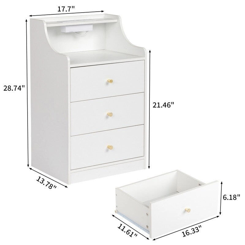 3 Drawer Nightstand with USB