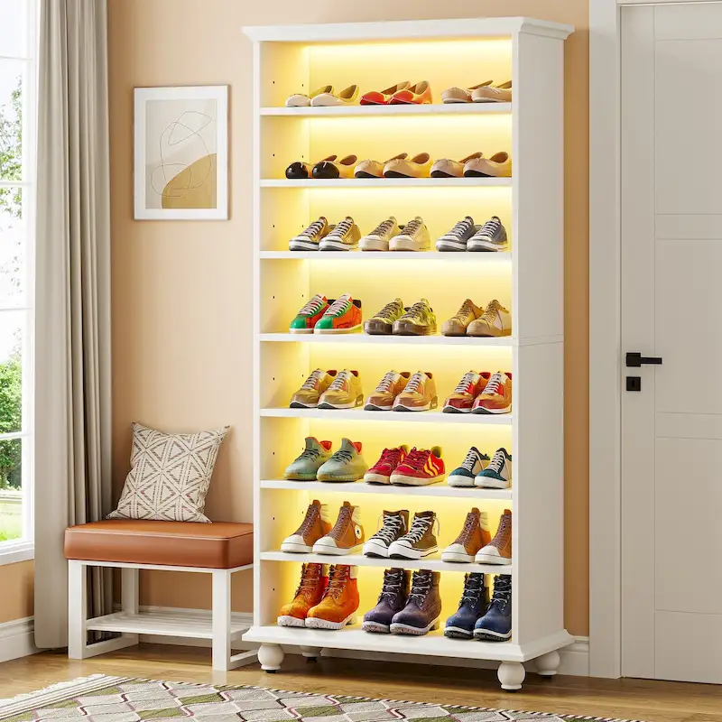 9-Tier Narrow Tall Shoe Storage Cabinet with LED Lighting for Living Room