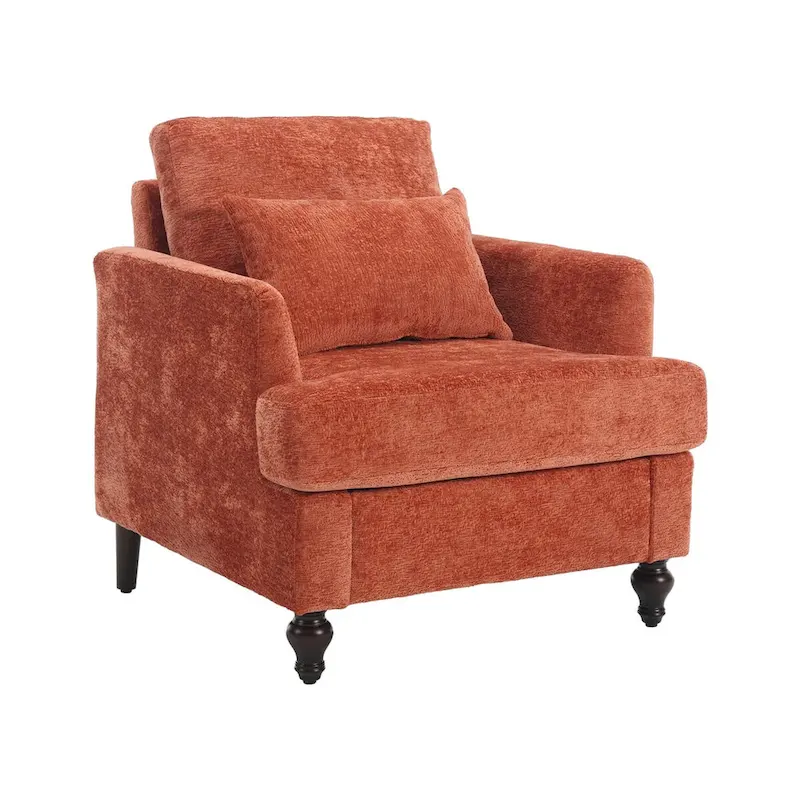 Chenille Single Sofa Chair, Upholstered Accent Chair with Soft Pillow, Mid Century Modern Reading Armchair
