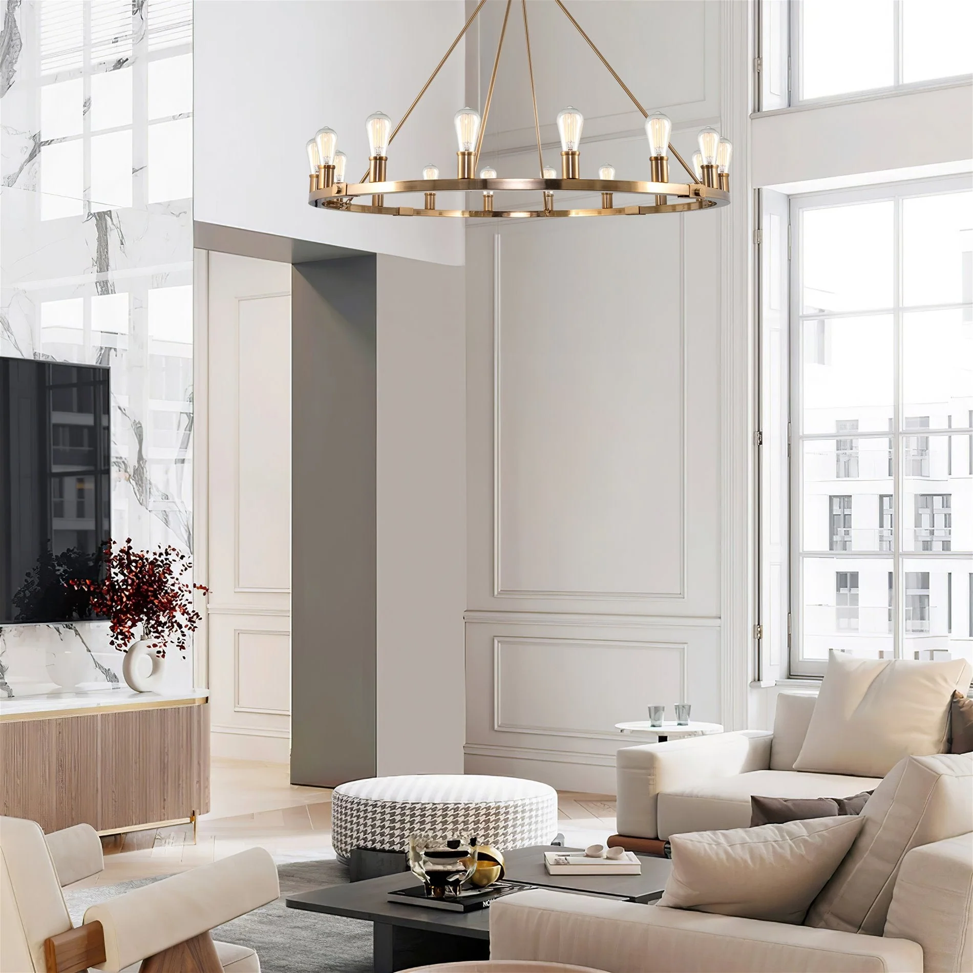 Homestead 48 16-Light Large Rustic Farmhouse Wagon Wheel Kitchen Island Chandelier