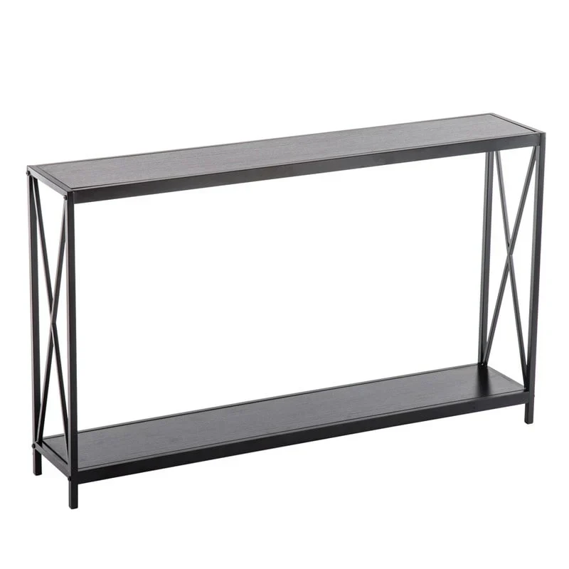 Black Industrial Console Table with Cross Frame