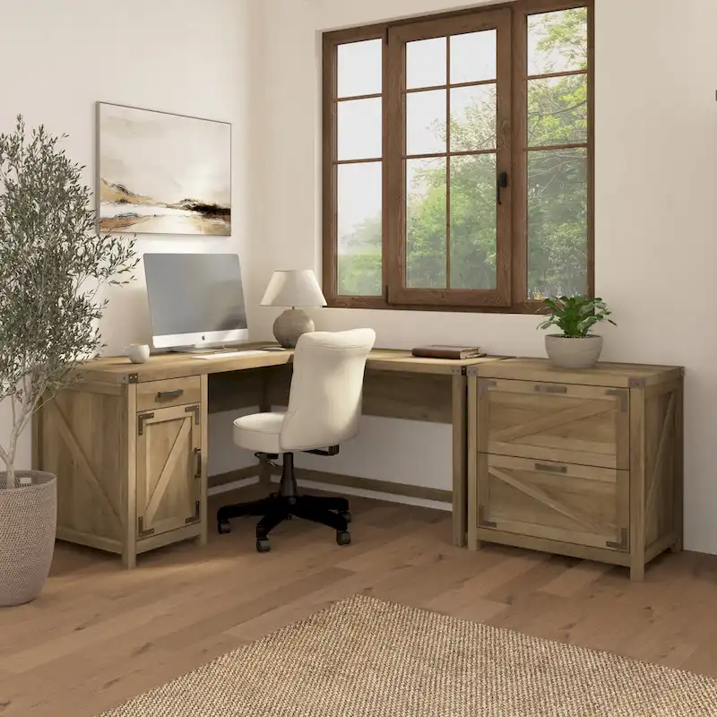 60W L Shaped Desk with 2 Drawer Lateral File Cabinet