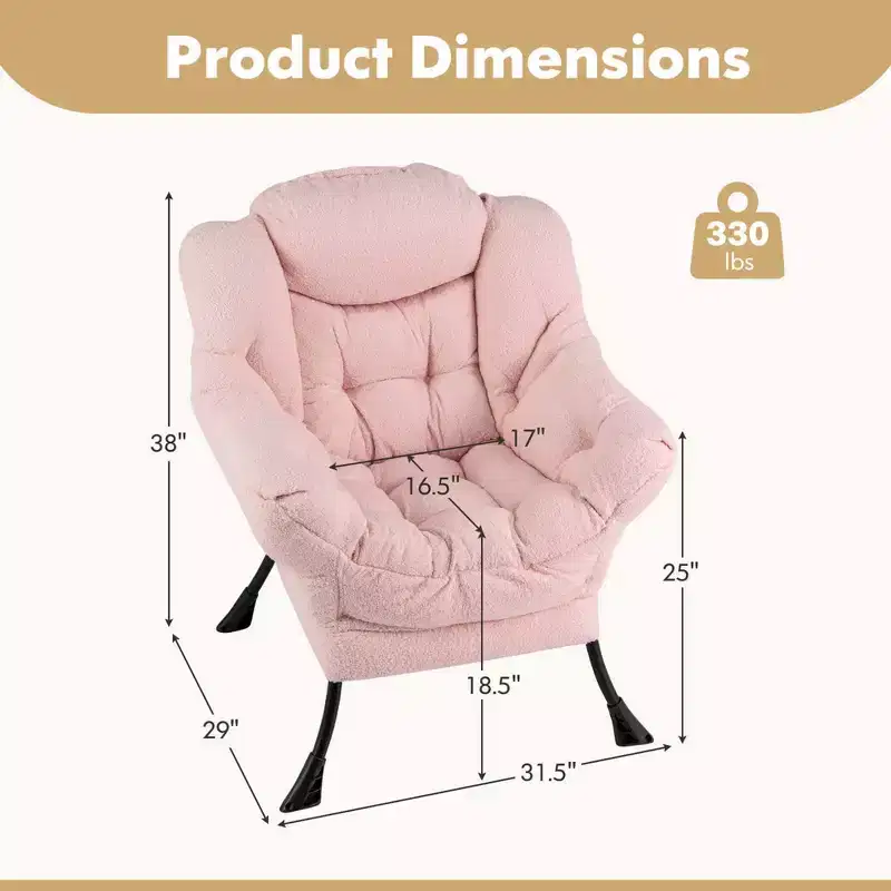 Costway Large Lazy Chair with Cozy Head Pillow Stylish Tufted Back & Seat Armrests Beige/Gray/Pink