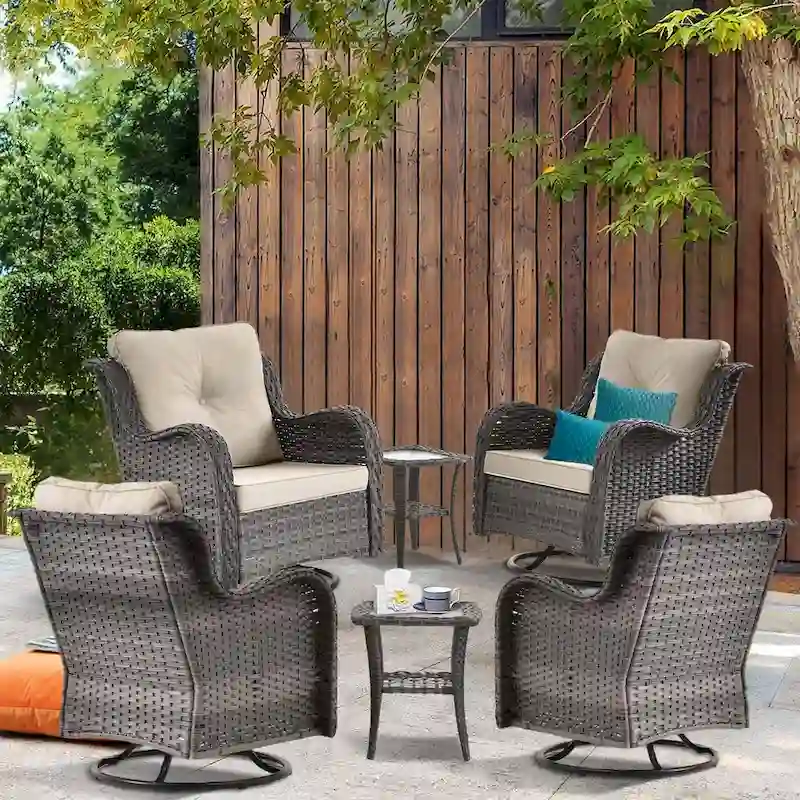 6-piece Wicker Outdoor Patio Furniture Set with Swivel Rocker Chairs