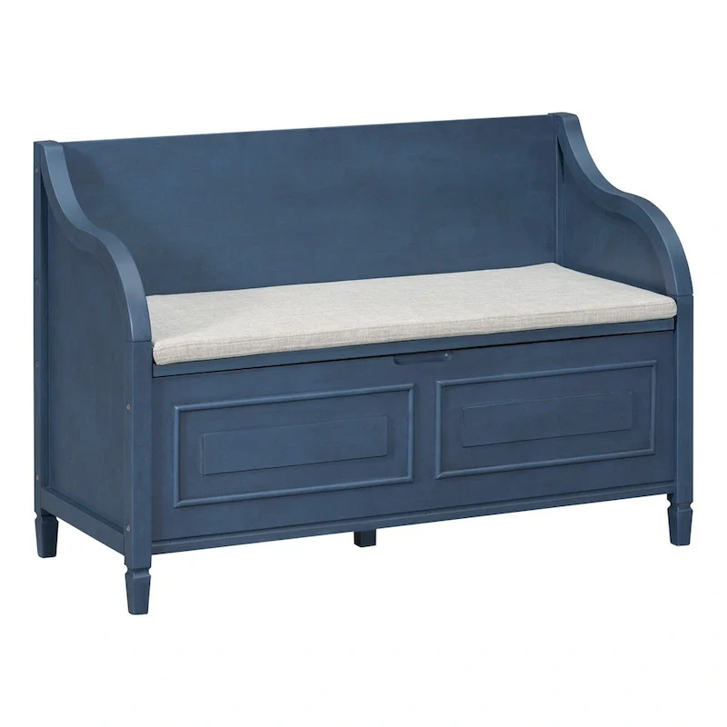 Espresso/White/Blue/Natural/Grey Solid Wood Storage Bench, 2-Seat