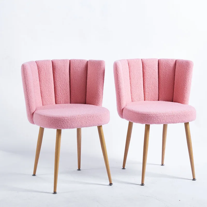 Modern pink dining chair(set of 2 ) with iron tube wood color legs, shorthair cushions and comfortable backrest, suitable
