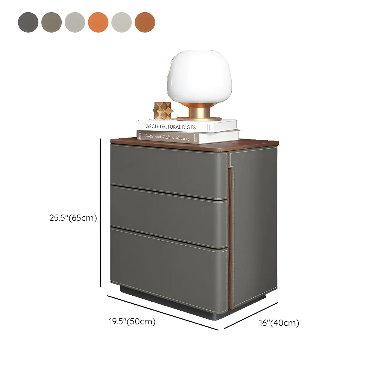 Modern Faux Leather Wood Top Drawers Nightstand