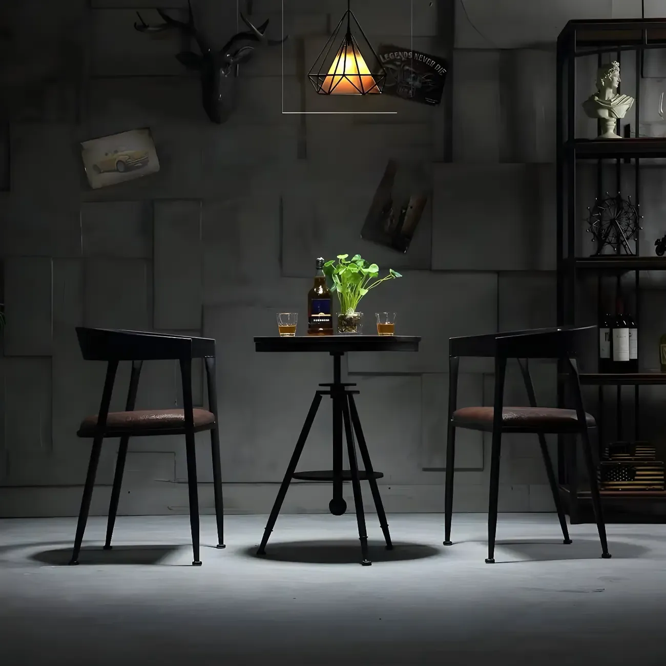 Industrial Adjustable Height Small Bar Table Wood Table Top