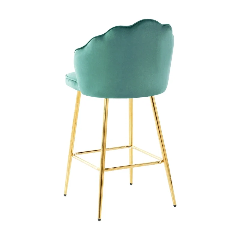 Velvet Shell Bar Stools Set of 2, Counter Height Chairs with Metal Legs, Upholstered Kitchen Island Chairs with Footres
