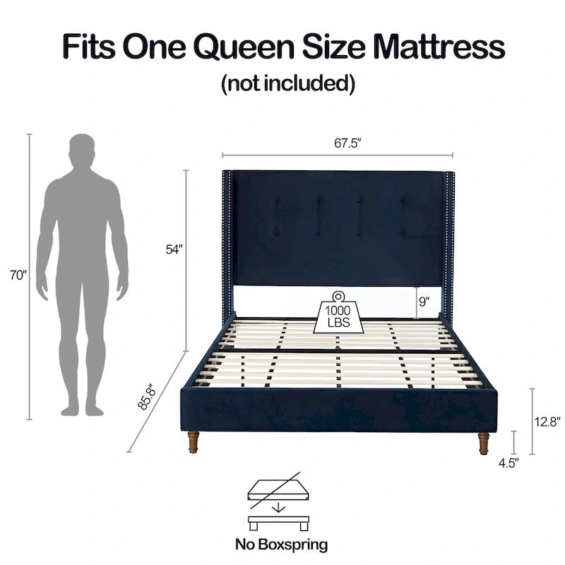 54 High Headboard Queen Peyton Upholstered Velvet Bed