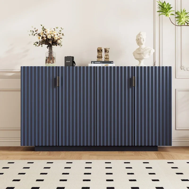 Sideboard Buffet Cabinet with 4 Fluted Doors | Adjustable Shelves, Wooden Storage