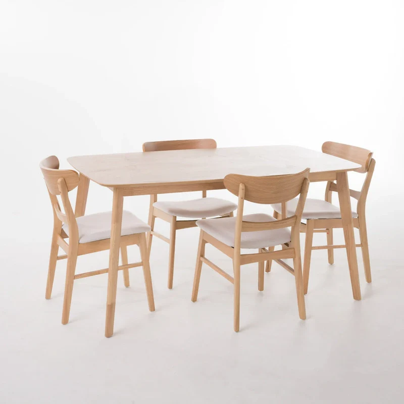 Mid-Century 5-Piece Dining Set, Walnut & Oak Finish, Upholstered Chairs