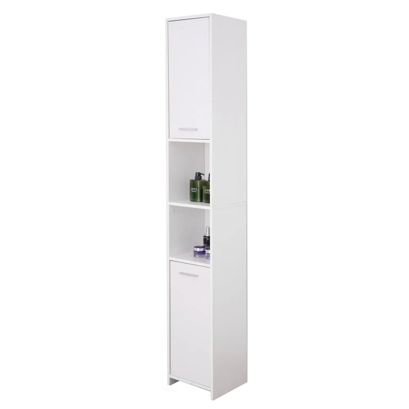 Tall Slim Bathroom Storage Cabinet with Open and Closed Shelves, White