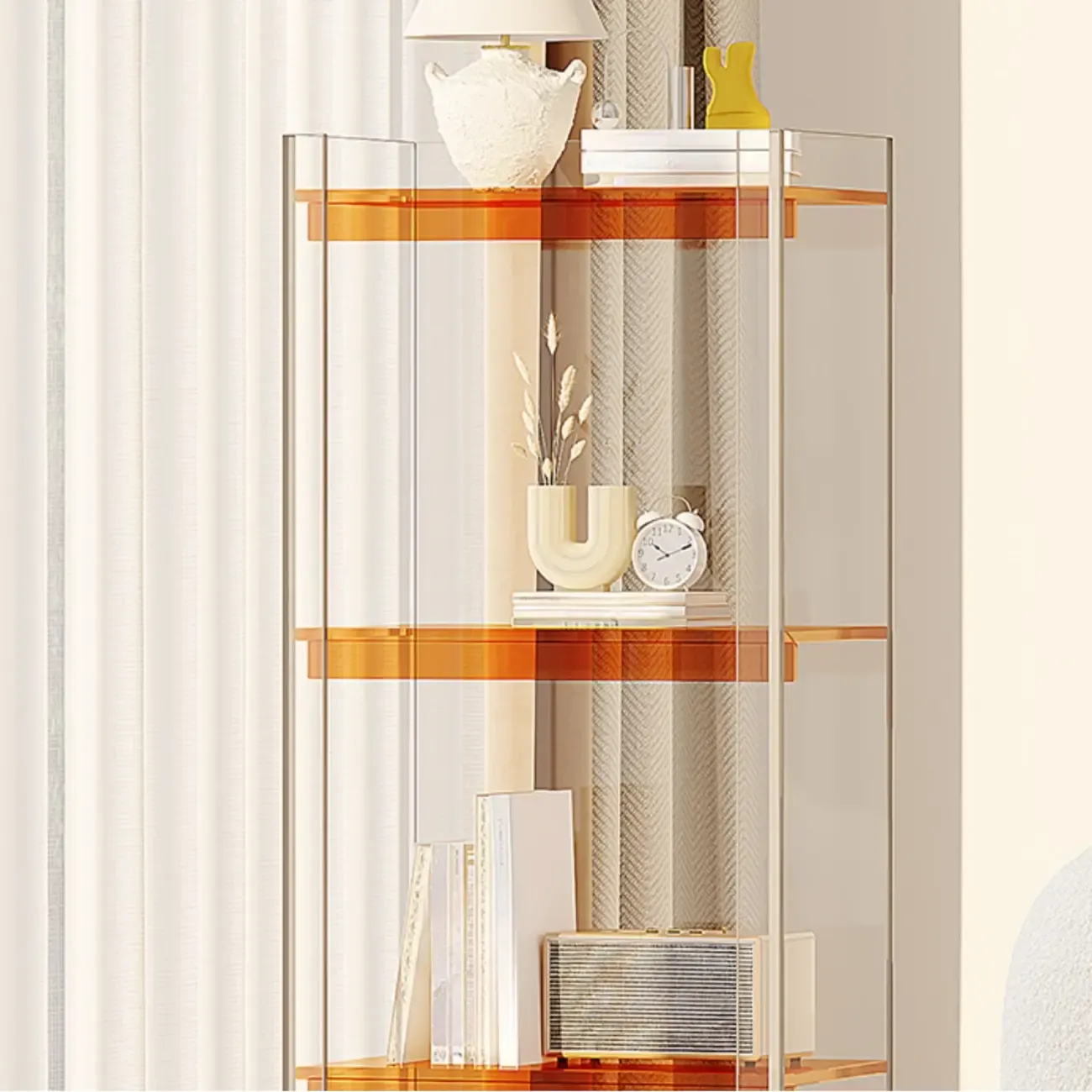 Minimalism Clear Acrylic 4-Tier Vertical Narrow Bookcase