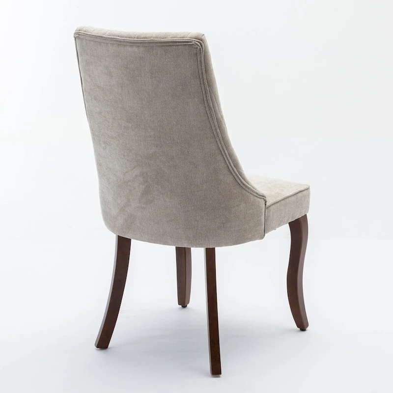 Rayon Cloth Flocking Linen Dining Chairs Channel Kitchen Dinner Upholstered Accent Chair Curved Solid Wood Legs,Set of 2