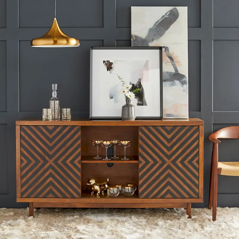 Tobacco Brown / White & Black Mid-Century Modern Buffet Sideboard – 2-Person Assembly